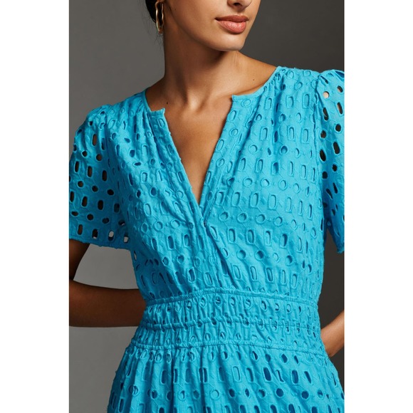 Anthropologie Blue Eyelet Maxi Dress - Picture 2 of 6